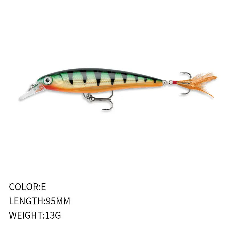 9.5cm 13g Fishing Lure Minnow Wobbler Floating Laser Artificial Hard Bait Feather Built-in Steel Ball Jerkbait Trout Bass Decoy
