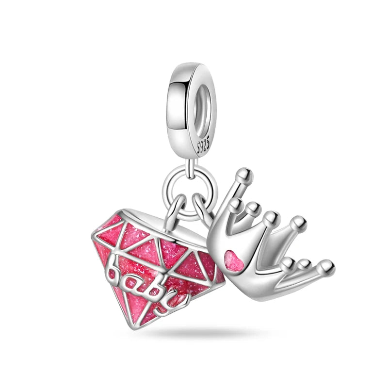 925 Silver Plated Magic Mirror Perfume Princess Angel Trunk Pink Charms Beads Fit Pandach 925 Original Bracelet Fine DIY Jewelry