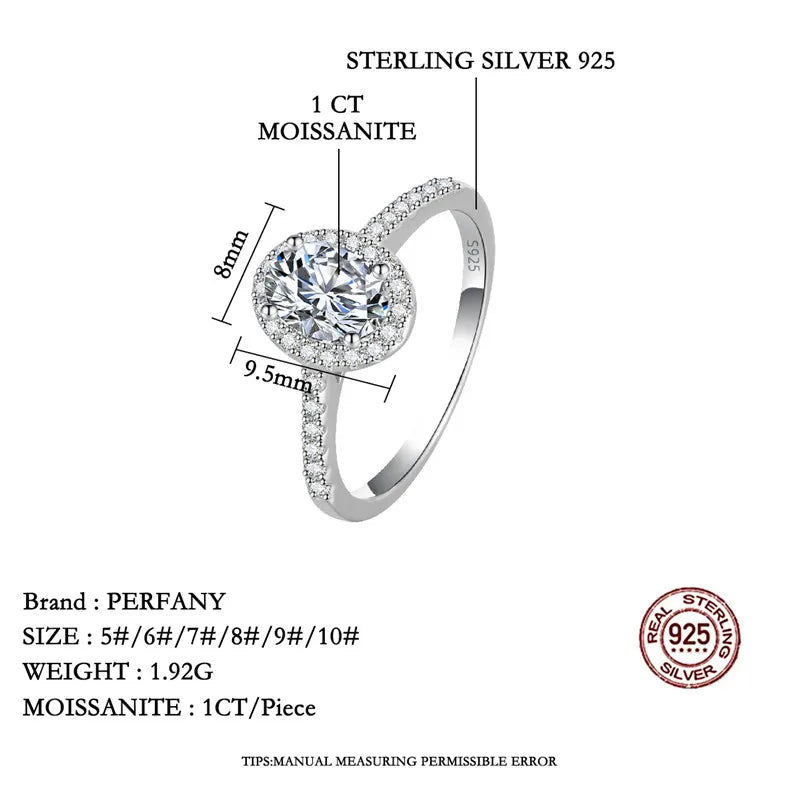 PERFANY 1/2CT Oval Cut Moissanite Ring for Women S925 Pure Silver Shiny Laboratory Certified Diamond Wedding Luxury Jewelry - Madeinsea©
