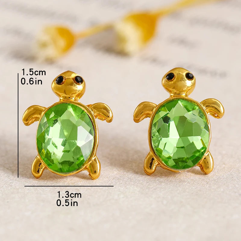 Cute Delicate Green Sea Turtle Animal Earrings for Women Fashion Statement Gold Color Tortoise Stud Earrings Party Jewelry Gifts
