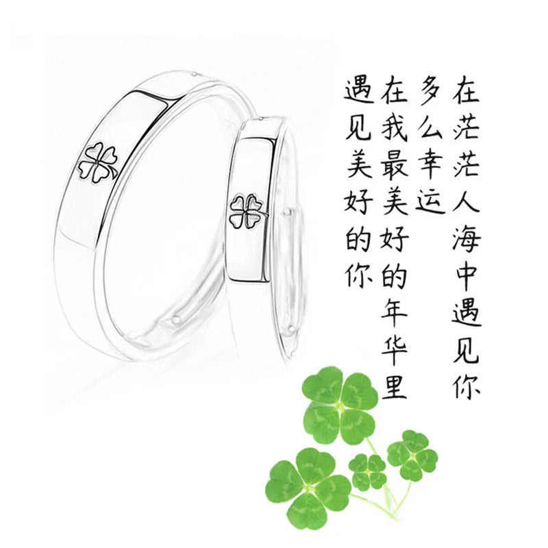 Classic Clover Black Flower Ring Silver 925 Women Jewelry Adjustable Fashion Zircon Couple Rings For Lover Wedding Accessories