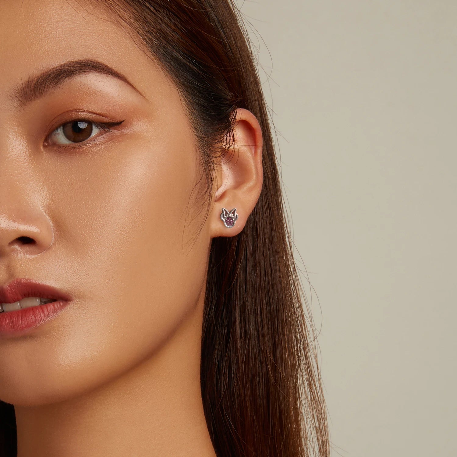 WOSTU Authentic 925 Sterling Silver Clear CZ Sparkling Minnie Stud Earrings For Women Girl Cute Animal Fine Jewelry Gift Making