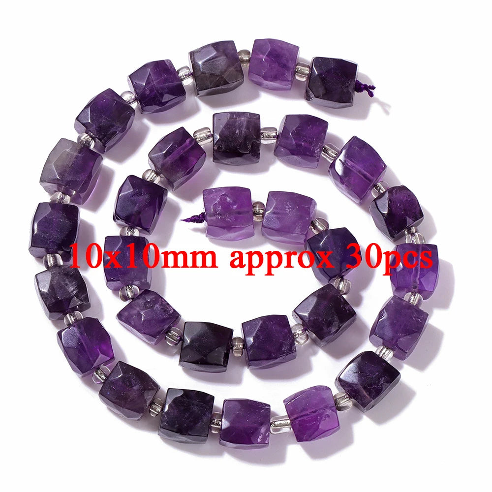 Natural Amethyst Quartz Stone Beads Faceted Round Rondelle Cube Loose Spacer Gem Bead For Jewelry Making Necklace Bracelet DIY