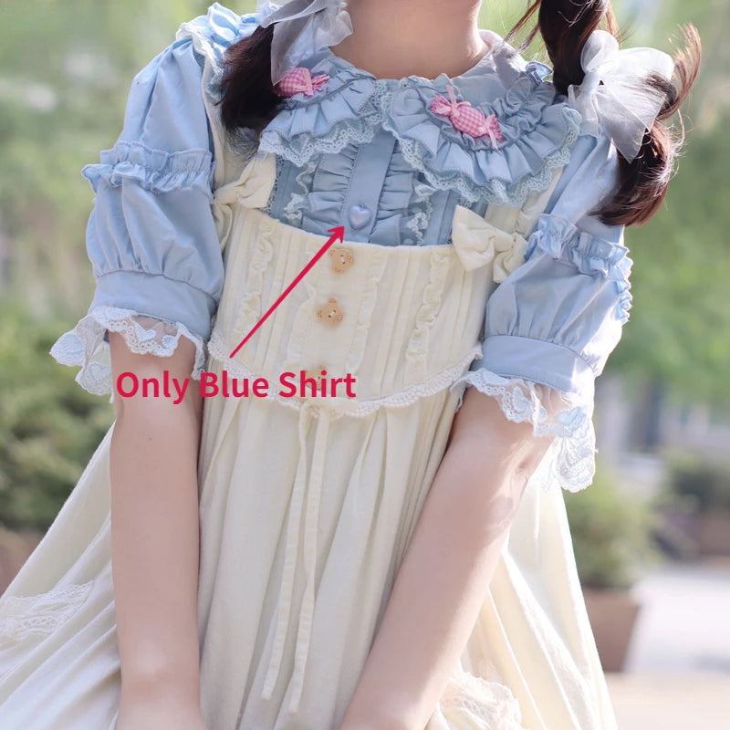 Japanese Soft Girls Lolita Shirt Sweet Lace Ruffles Heart Button Pink Candy Kawaii Blouses Women Peter Pan Collar Blusas Mujer
