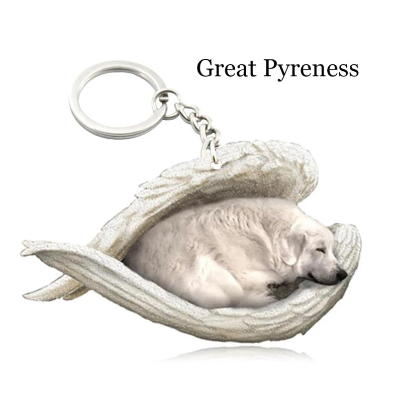 100 Style Cut Dog Sleeping Angel Pendant Bag Keychain Car Keychain Keyring Animal Pet Jewelry Boyfriend Girls Gift Accessories