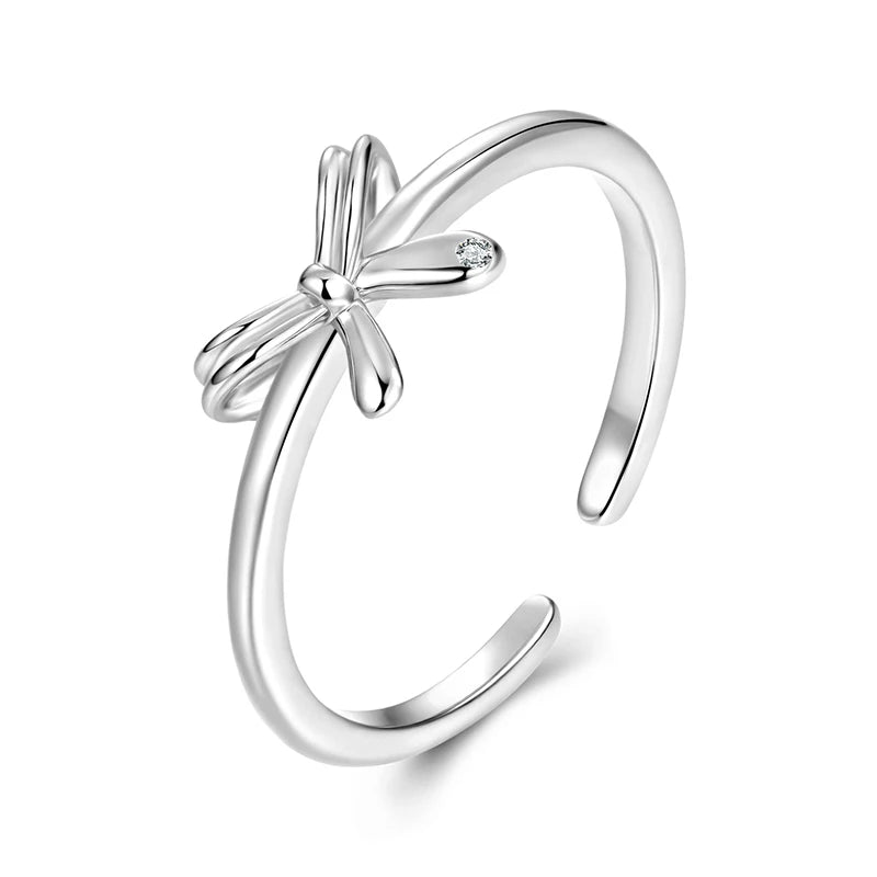 BAMOER 925 Sterling Silver Bowknot Ring for Women Promise Ring High Polish Comfort Fit Band Ring