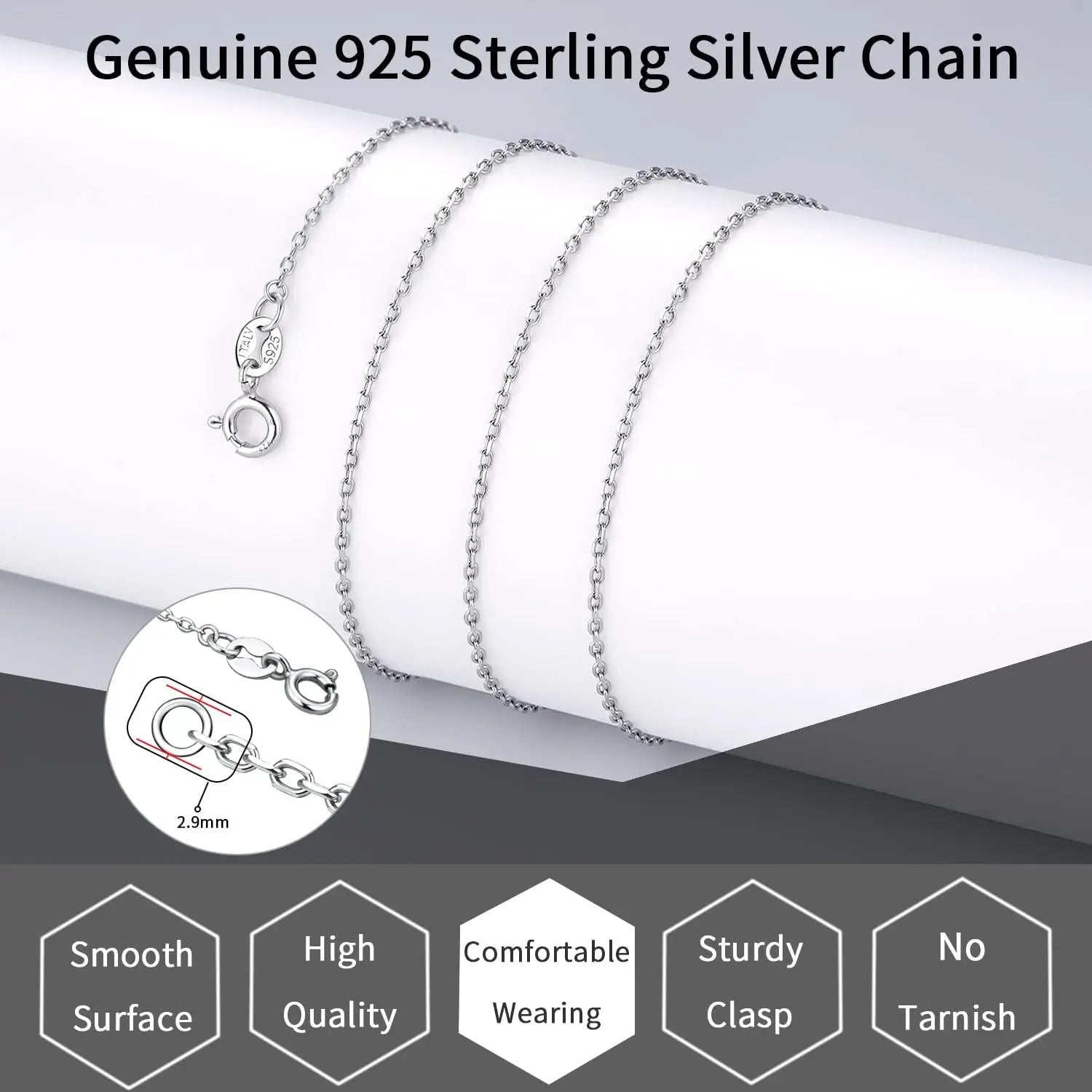 Bamoer 925 Sterling Silver O-Chain Necklace with Lobster Clasp Adjustable Basic Chain for Women Pendant Beads DIY