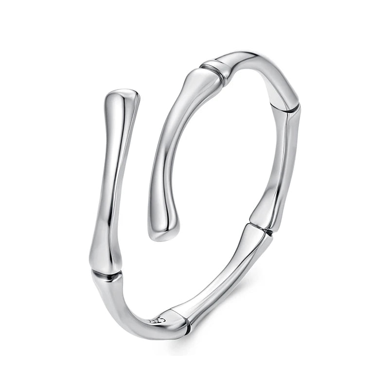 WOSTU Solid 925 Sterling Silver Simple Bamboo Ring For Women Opening Bamboo Rings Daliy Wear Party Gift  SCR1124-E