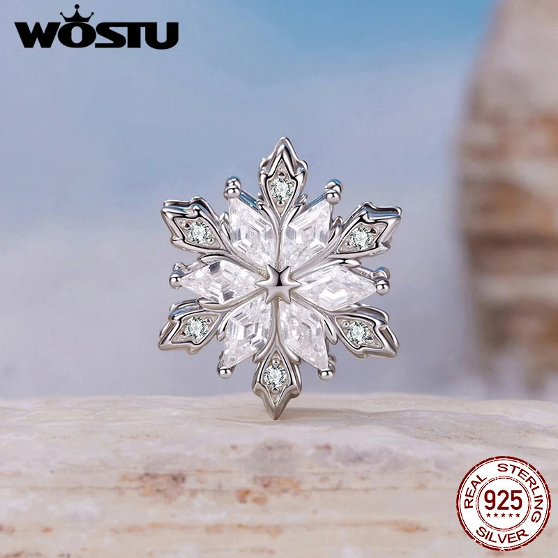 WOSTU 925 Silver Winter Snowflake Charm Penguin Pendant Blue Murano Glass Bead Fit DIY Bracelet Necklace Jewelry Making DIY Gift
