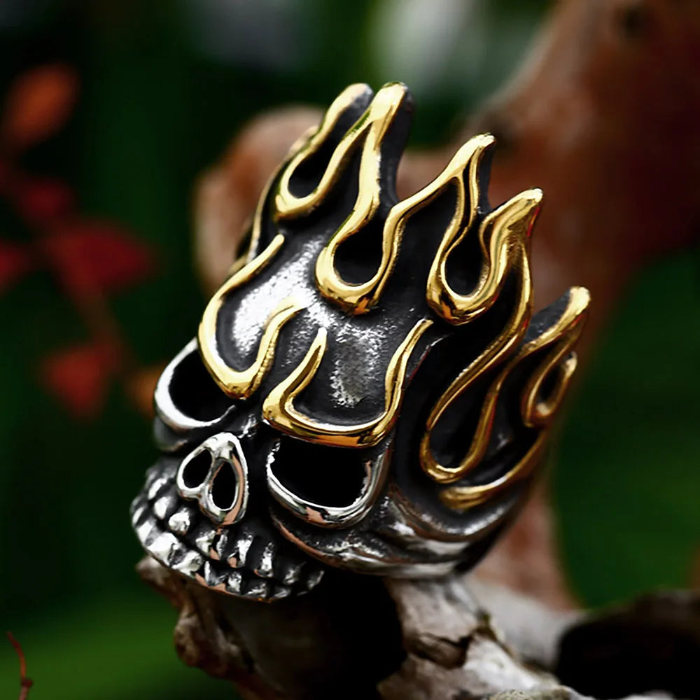 Vintage 316L Stainless Steel Flame Skull Ring Punk Hip Hop Biker Rings For Men Boys Special Design Cool Party Jewelry Wholesale