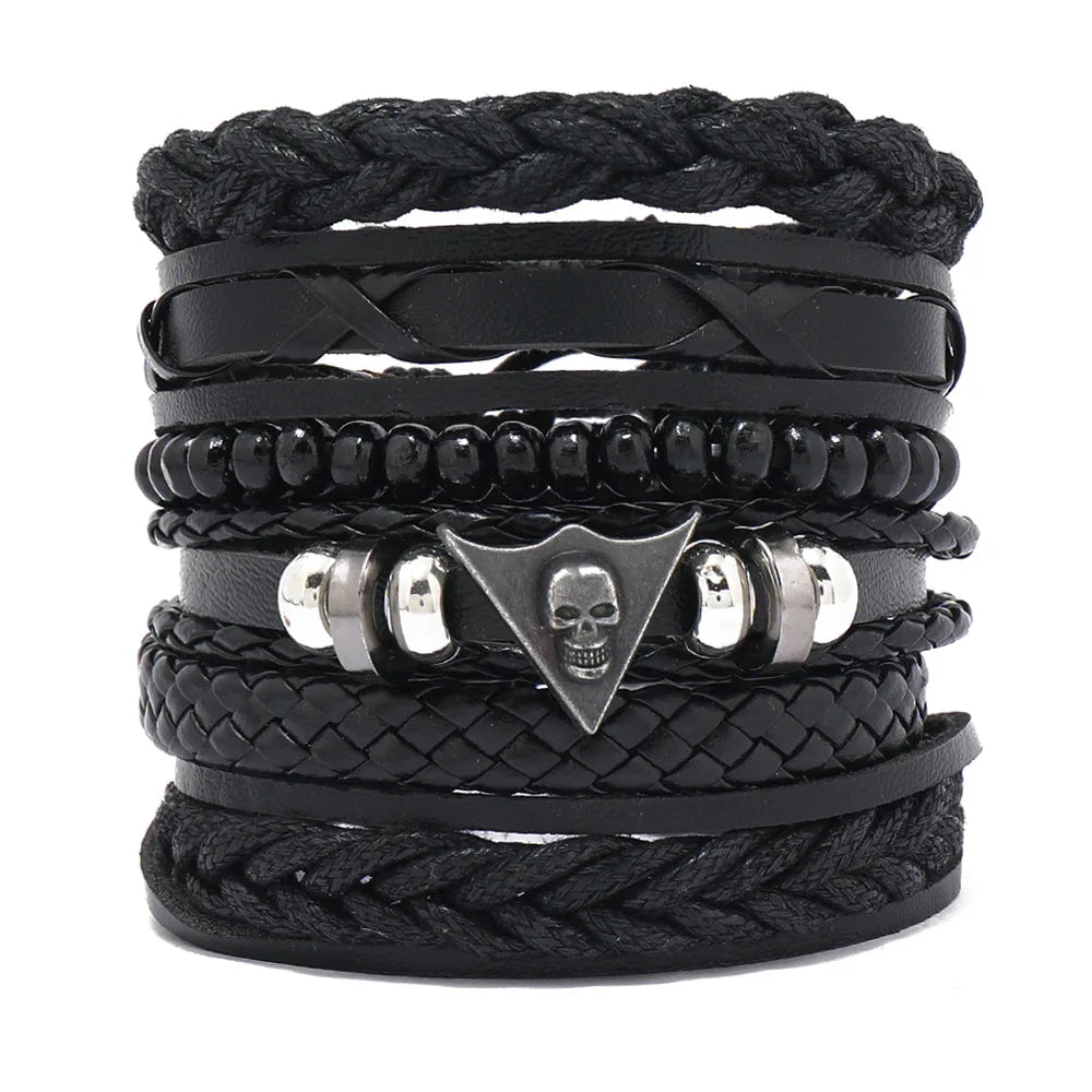8 Fashion Bracelet Viking Bracelet For Men Hand Bracelets Woven Skull Hand Jewelry Adjustable Leather Set Bracelet For Leather