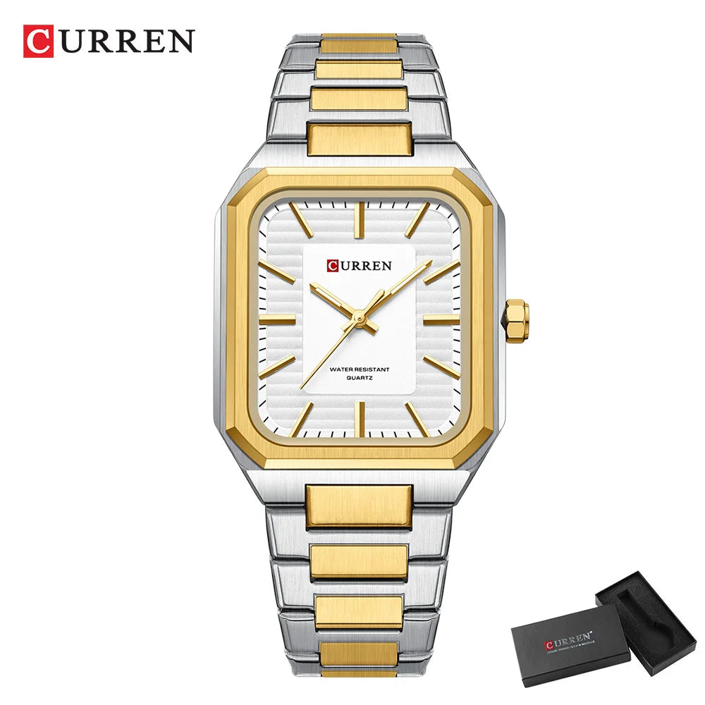 Montre à quartz CURREN NEW pour homme, bracelet en acier inoxydable, cadran rectangulaire vintage, aiguilles lumineuses, étanche