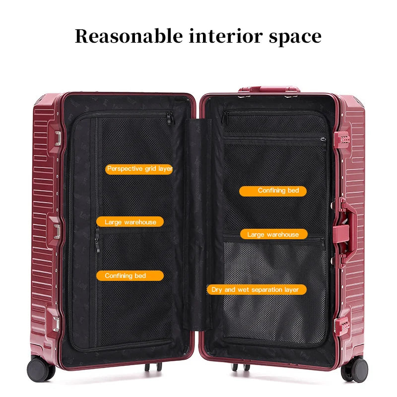 Suitcase Wide Handle Travel Suitcase Men 20 24 26 Carry-On Luggage Women PC Aluminum Frame Trolley Case - Madeinsea©
