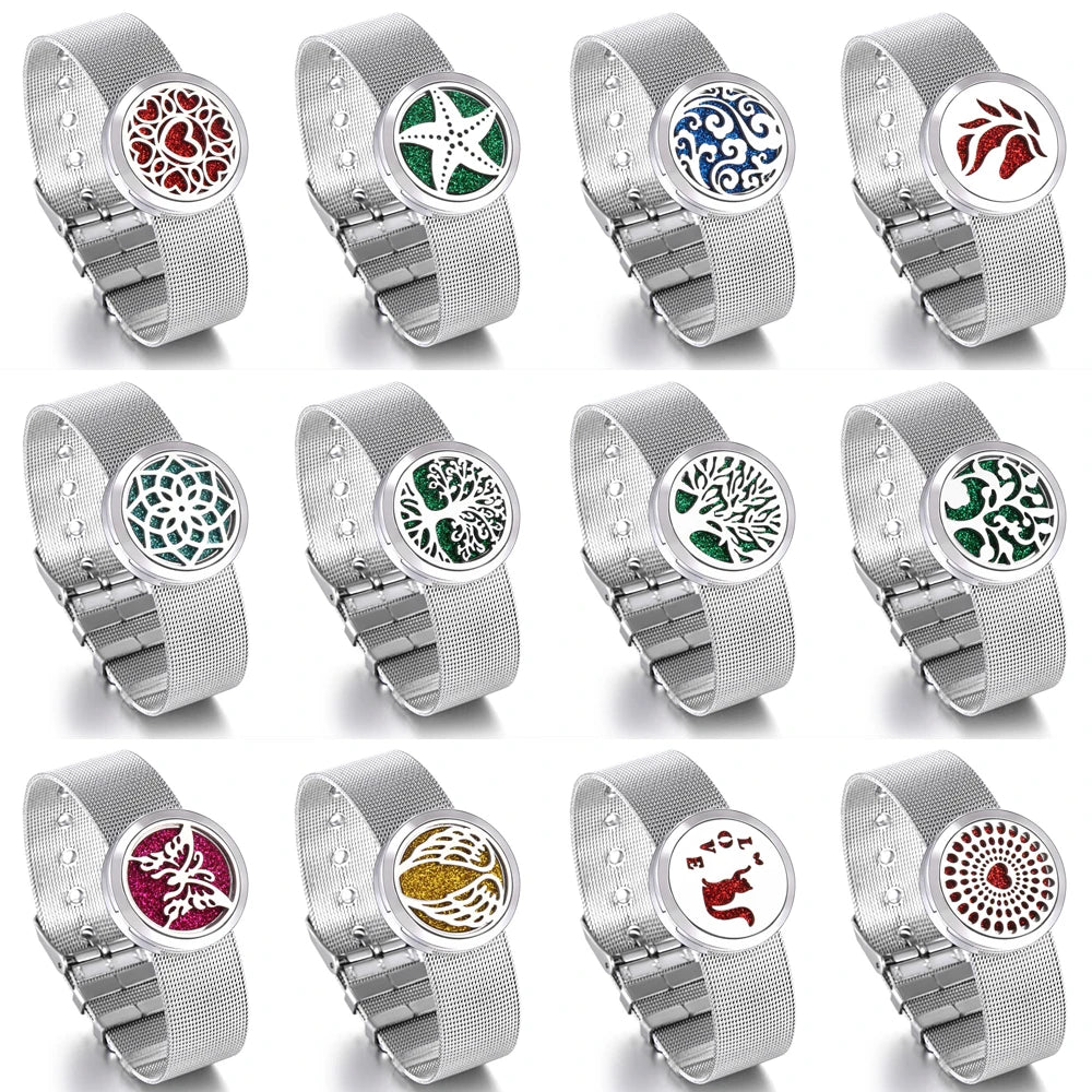 10PCS/lot Wholesale Aromatherapy Diffuser Bracelet DIY Metal Leather Aroma Perfume Essential Oil Diffuser Bracelet for Women Men