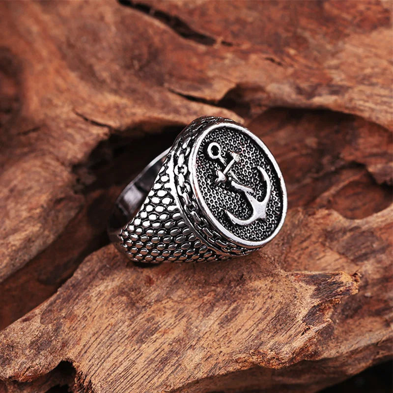Retro Anchor Navy Marine Large Ring For Men Silver Color Punk Gothic Rock Hiphop Ring Pirate Biker Accessories Designer Jewelry