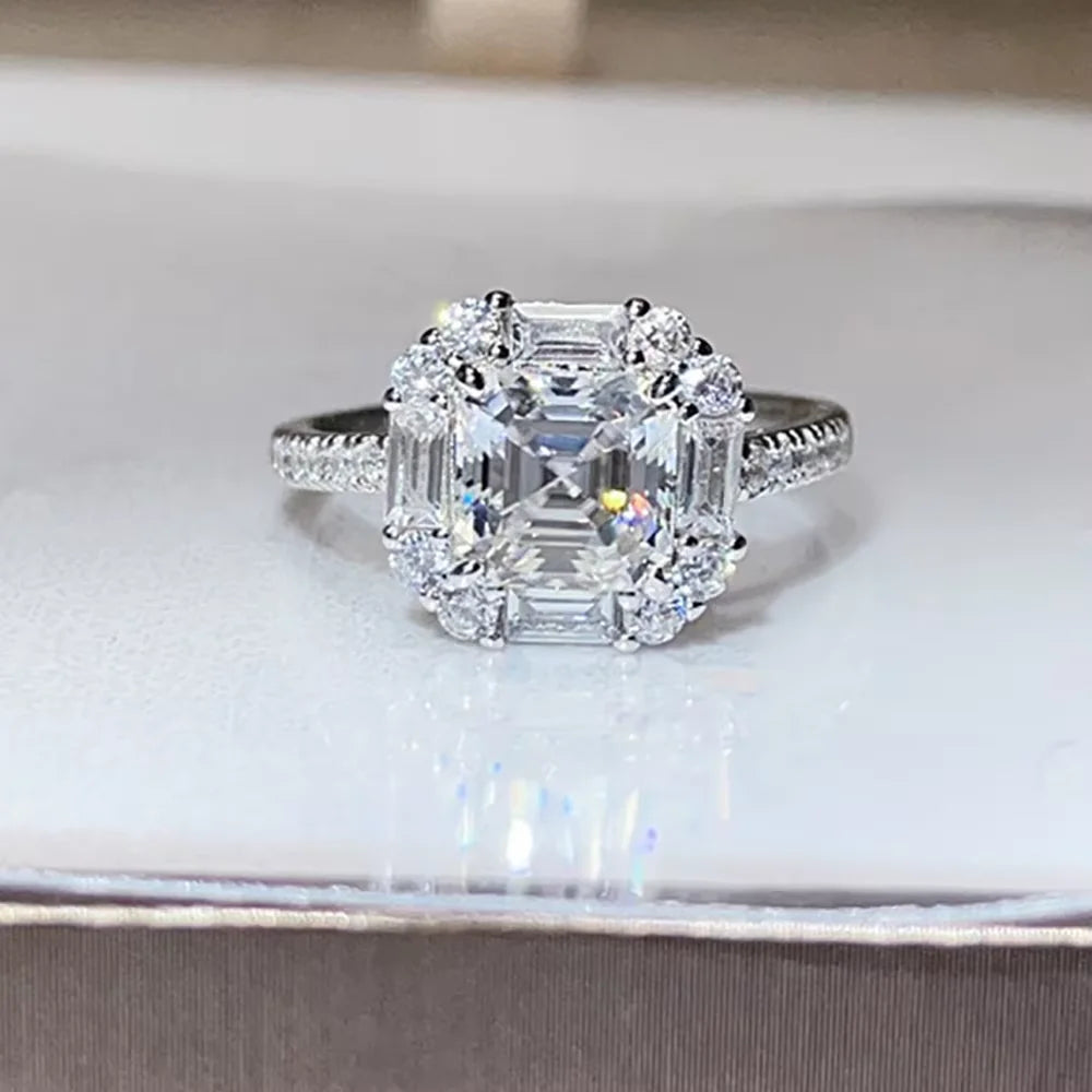 Serenity 2ct Asscher D Moissanite Rings for Women Men Gift Sparkling Square Lab Diamond Wedding Rings Solid S925 Silver Jewelry - Madeinsea©