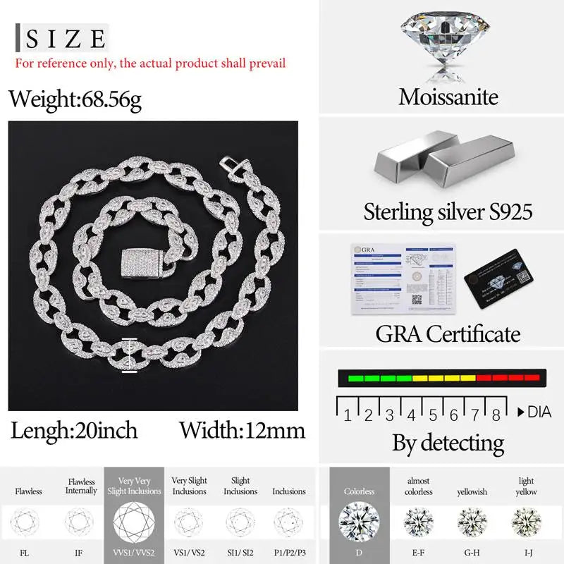 New 925 Silver Chains Original Certified for Man Women Luxury Eyes Moissanite Diamond Necklace 18k Gold Jewelry Packaging Gift