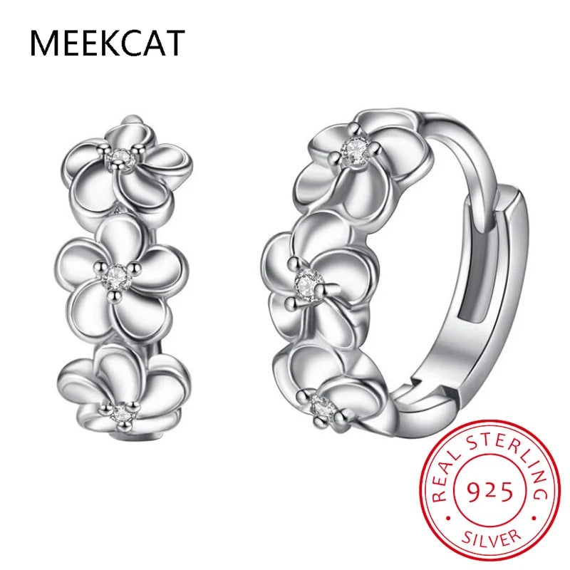 Fashion Child 925 Silver Zirconia Cute Three Rose Flower Hoop Earring Girl Women Beautiful Huggies Earring Jewelry Anti-Allergic