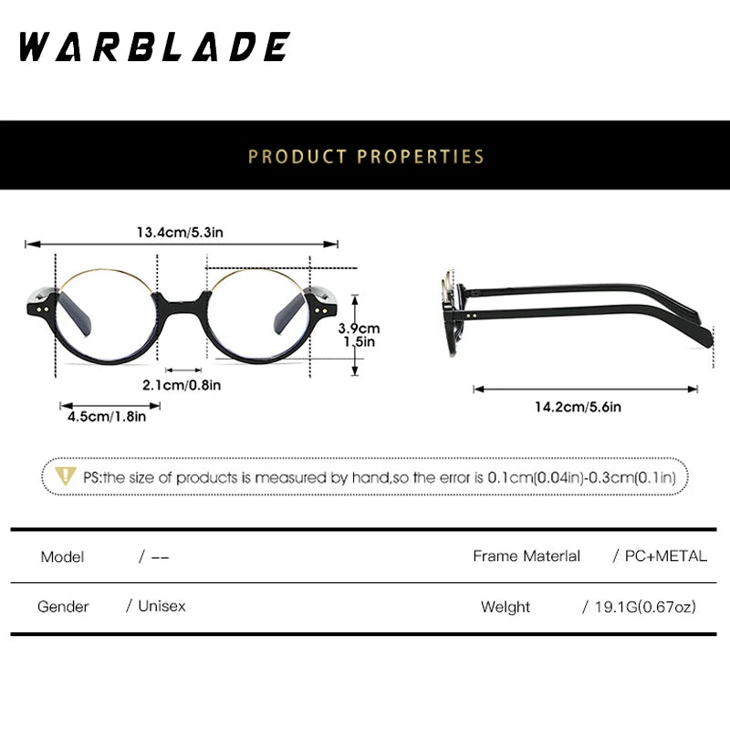 2025 Vintage Halbrahmen Runde Anti Blaulicht Brille Klare Linse Mode Kunststoffrahmen Brille Optische Männer Frauen Brillengestell