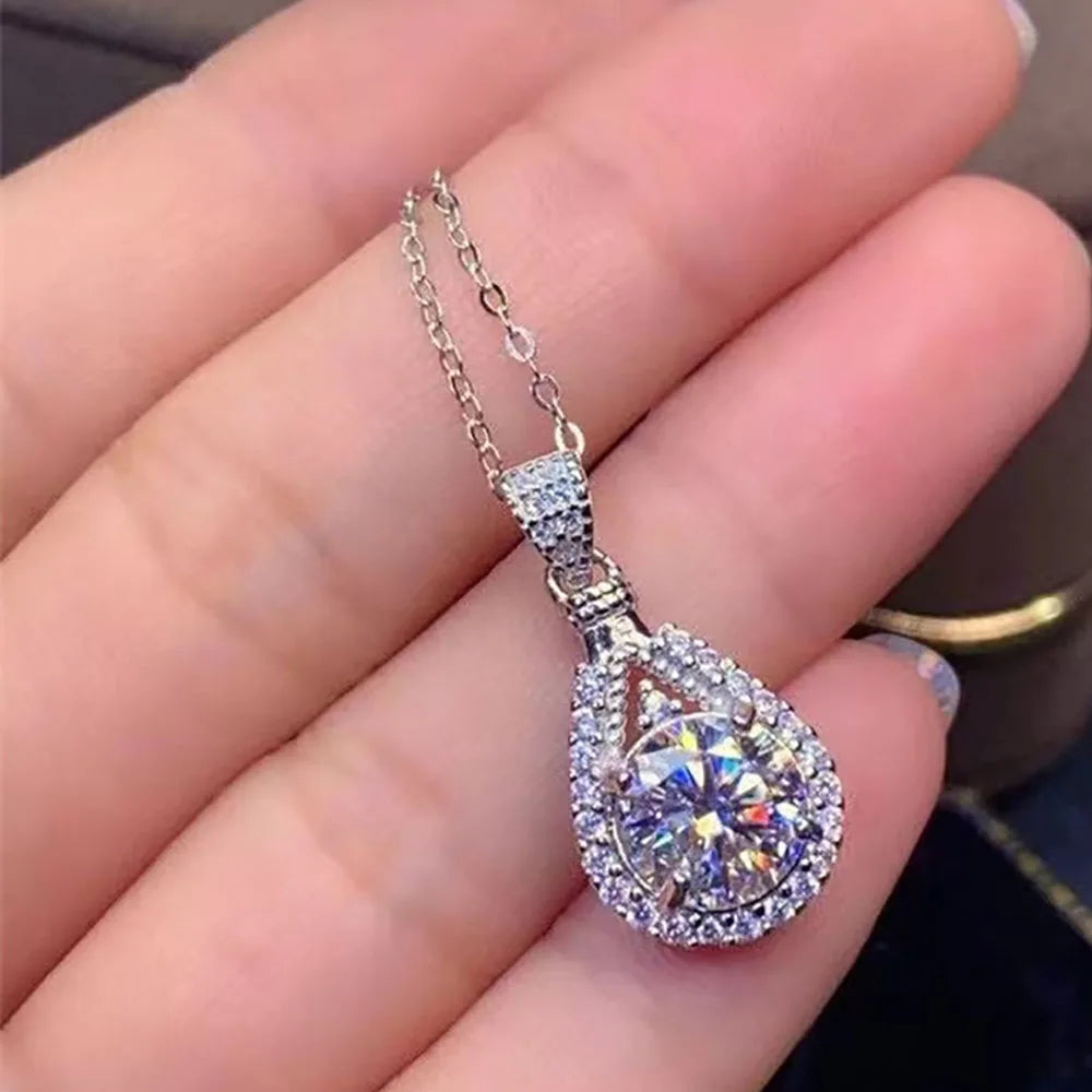 Serenity D Color 5ct Big Moissanite Necklace For Women Anniversary Gift S925 Silver Water Drop Pendant Neck Chain Fine Jewelry