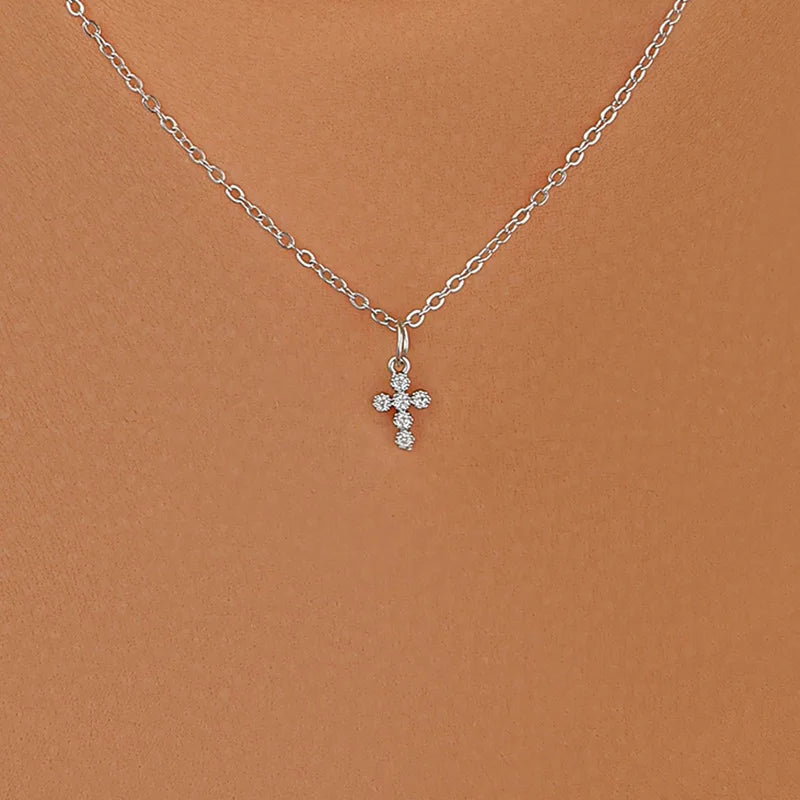 2023 Y2K Pearl Cross Pendant Necklace Hip Hop Retro Women Religious Zircon Chain Necklaces Girls Punk Party Trendy Jewelry Gifts