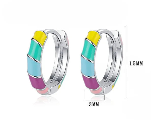 925 Sterling Silver Colorful Enamel Round Ear Buckles for Women Rainbow Glaze Twist Hoop Earring Huggies Fine Jewelry Gift