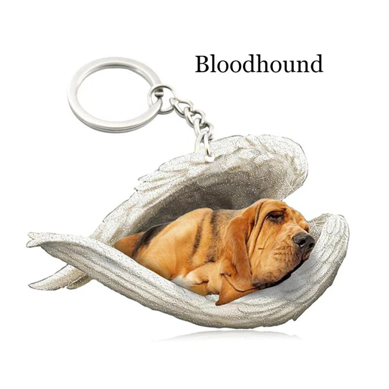 100 Style Cut Dog Sleeping Angel Pendant Bag Keychain Car Keychain Keyring Animal Pet Jewelry Boyfriend Girls Gift Accessories