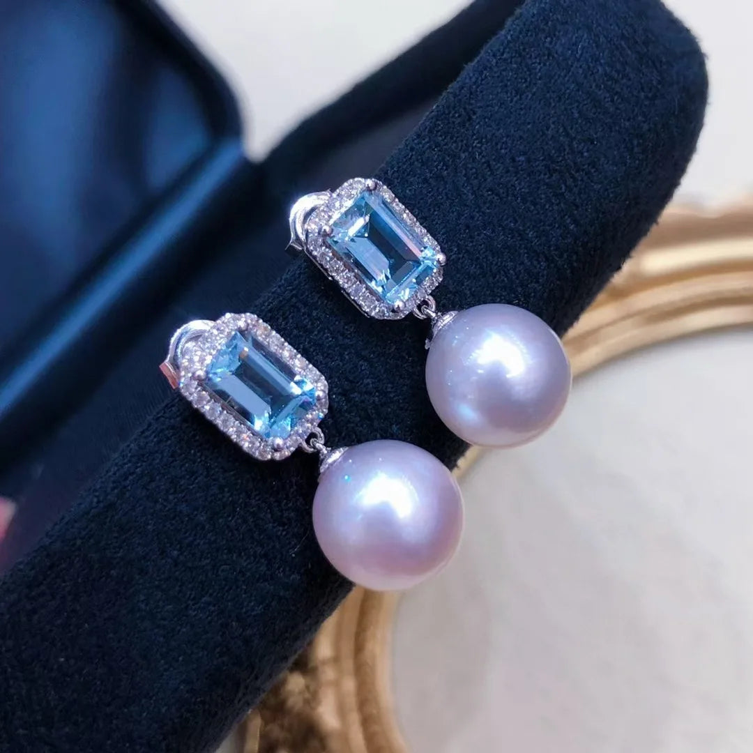 2022 New Topaz Rhinestone Pearl Stud Earrings Women 925 Sterling Silver Wedding Jewelry Birthday Gift Natural Pearl Earrings