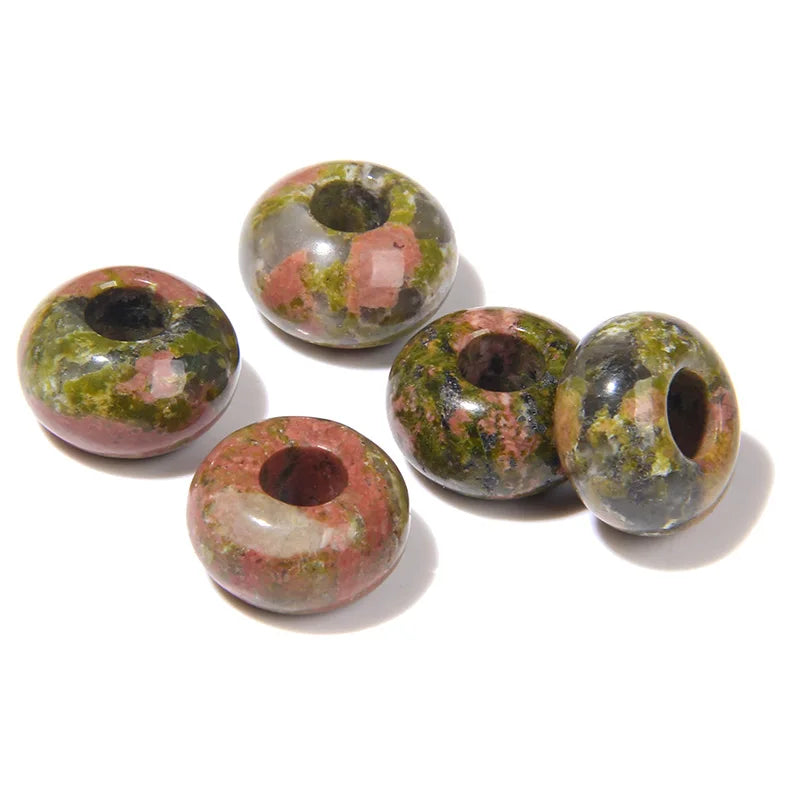 5PCS Natural Big Hole Round Abacus Bead 14mm Opal Tiger Eye Jade Hollow Stone Pendant For Jewelry Making Necklace Earrings DIY