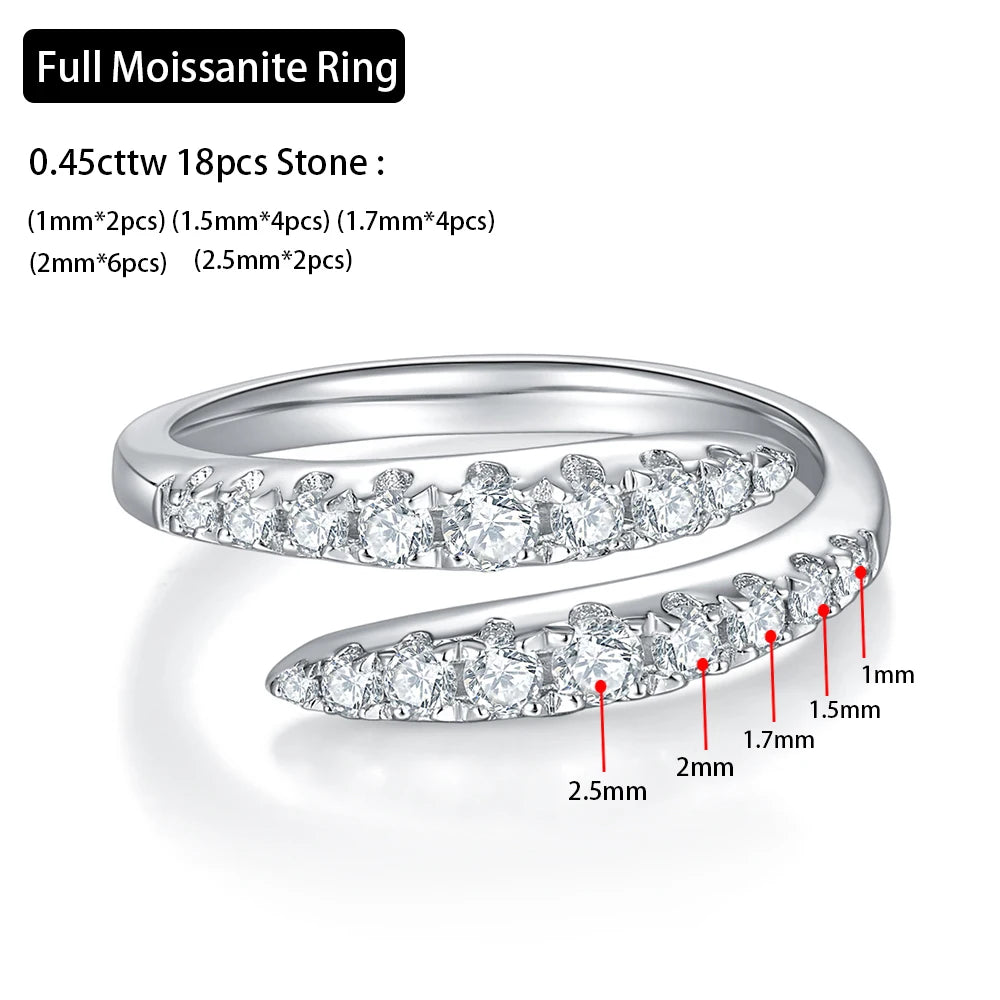 Serenity 0.45ct D Color All Moissanite Rings For Women 100% S925 Sterling Silver Plated 18K Double Opening Wedding Rings Jewelry