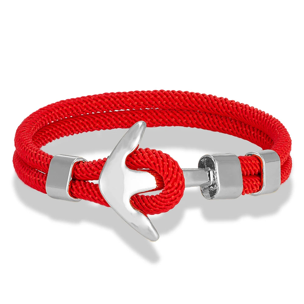 MKENDN Anker-Armbänder für Herren, doppelsträngig, nautisches Surfer-Armband, wasserdicht, Seil, silberfarben, Bootsschnalle