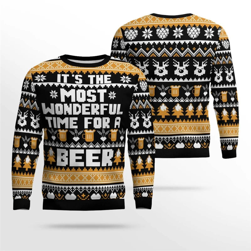 Christmas Beer Party Funny Ugly Sweater For Men Fun Santa Claus And Jesus Pattern Sweatshirt New Year Xmas Sweatshirts 2026