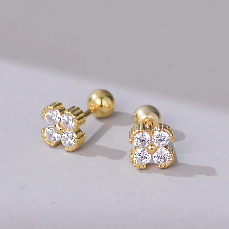 925 Sterling Silver Shiny Colored Zircon Flower Stud Earrings for Women Exquisite Jewelry Bijoux Accessories