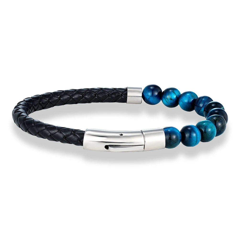 MKENDN Reiki Blue Apatite Bead Bracelet Men Women Braided Leather Natural Stone Blood Circulation Stimulate Enthusiasm Jewelry