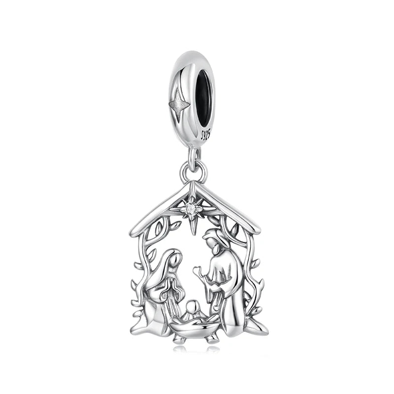 WOSTU 925 Sterling Silver Jesus Nativity Scene Charm The Birth Of Jesus Pendant Fit Bracelet Necklace Making DIY Unqiue Gift