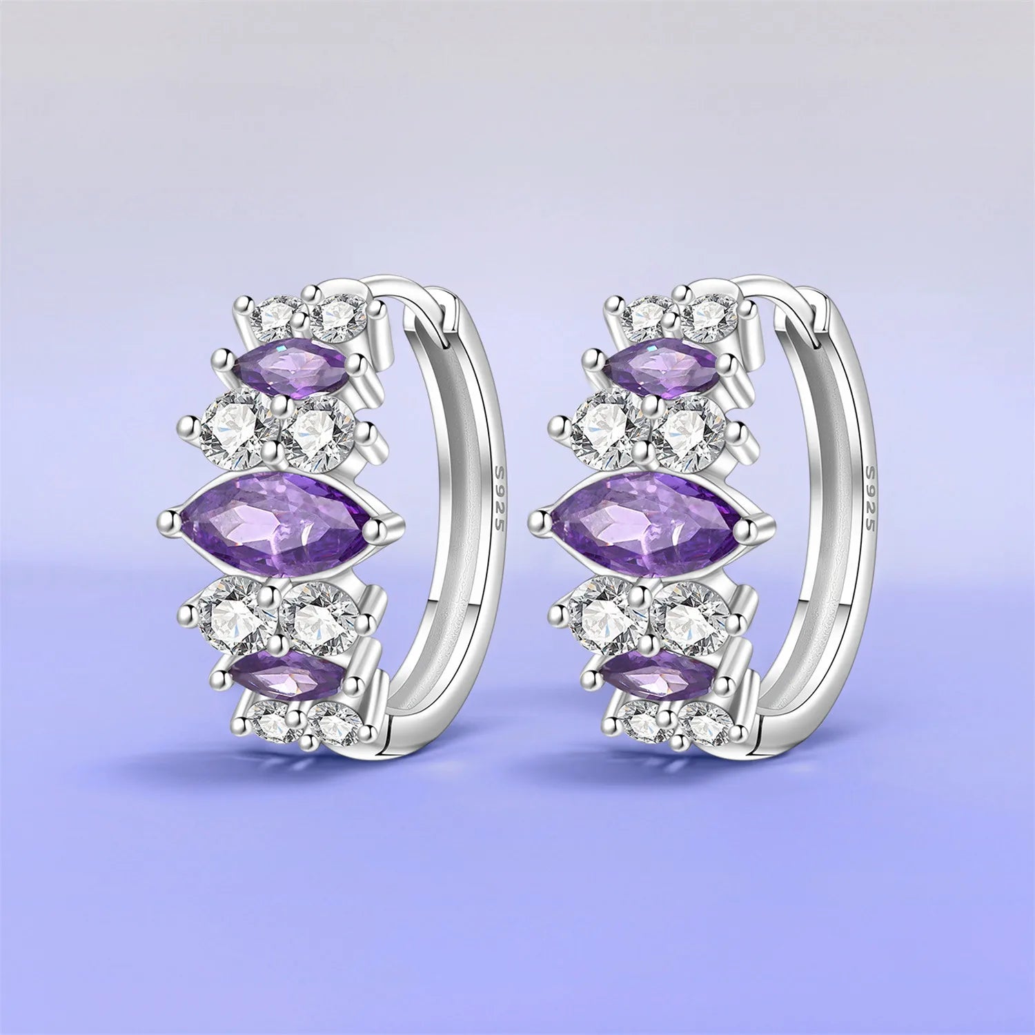 PANPOKI S925 Sterling Silver Dreamy Purple Zircon Earrings Hoop Earrings For Women Jewelry Original Party Trendy Gifts
