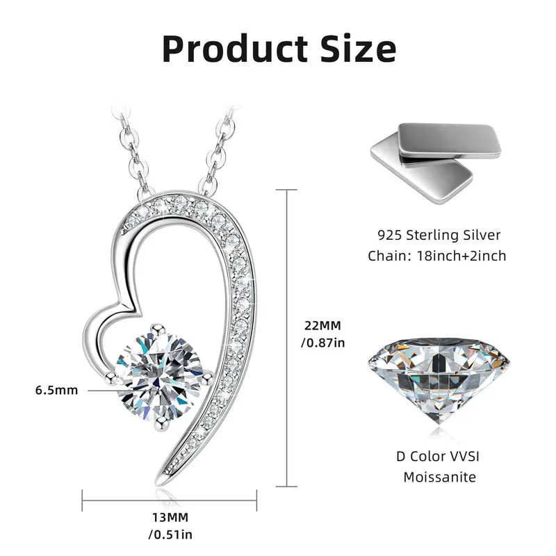OXTAO GRA 1.0ct Moissanite Heart Shape Pendant Necklace Female Jewelry Real 925 Silver Clavicle Chain Necklace Fine Jewelry Gift