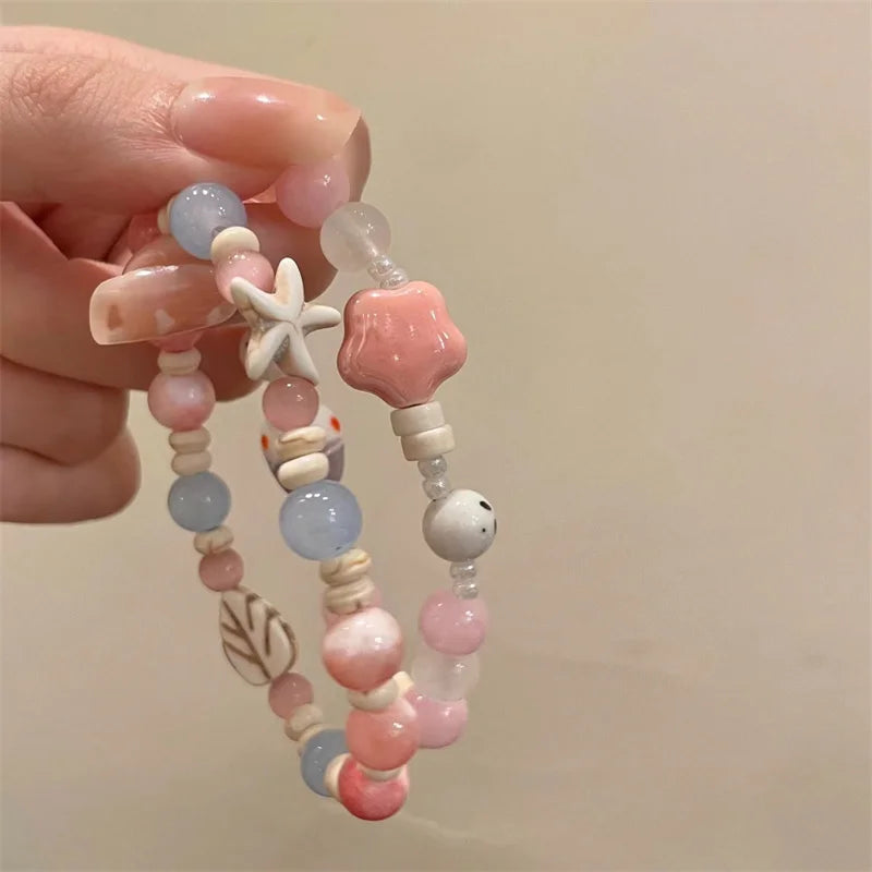 Handmade Ceramic Star Leaf Beaded Bracelet For Women Girls Cute Cartoon Animal Elephant Rabbit Beads Bangles Party Charm Jewelry