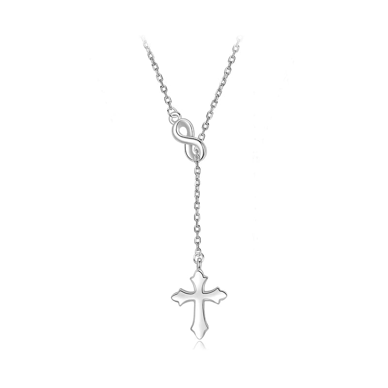 WOSTU 925 Sterling Silver infinite love Faith Cross Y Chain Necklace For Women European Simple Jewelry Gift Pendant Necklaces