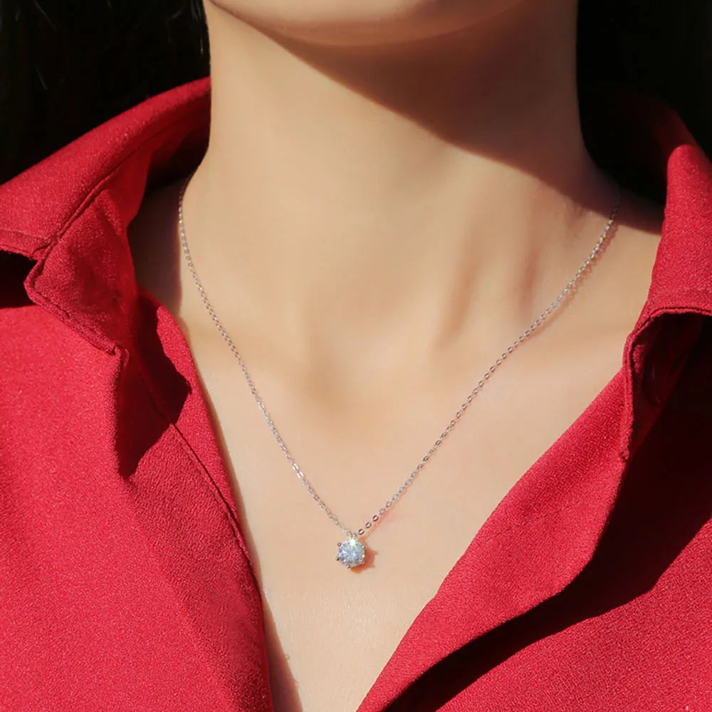 Serenty 1ct D Color Moissanite Pendant Necklace for Women Wedding Bridal 100% S925 Sterling Silver Neck Chain Plated 18K Jewelry