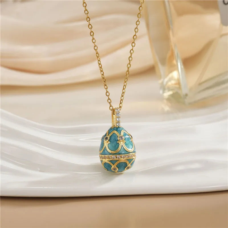 Fashion Easter Egg Enamel Zircon Pendant Necklace Stainless Steel Chains Geometric Choker Jewelry Gifts For Women Girls