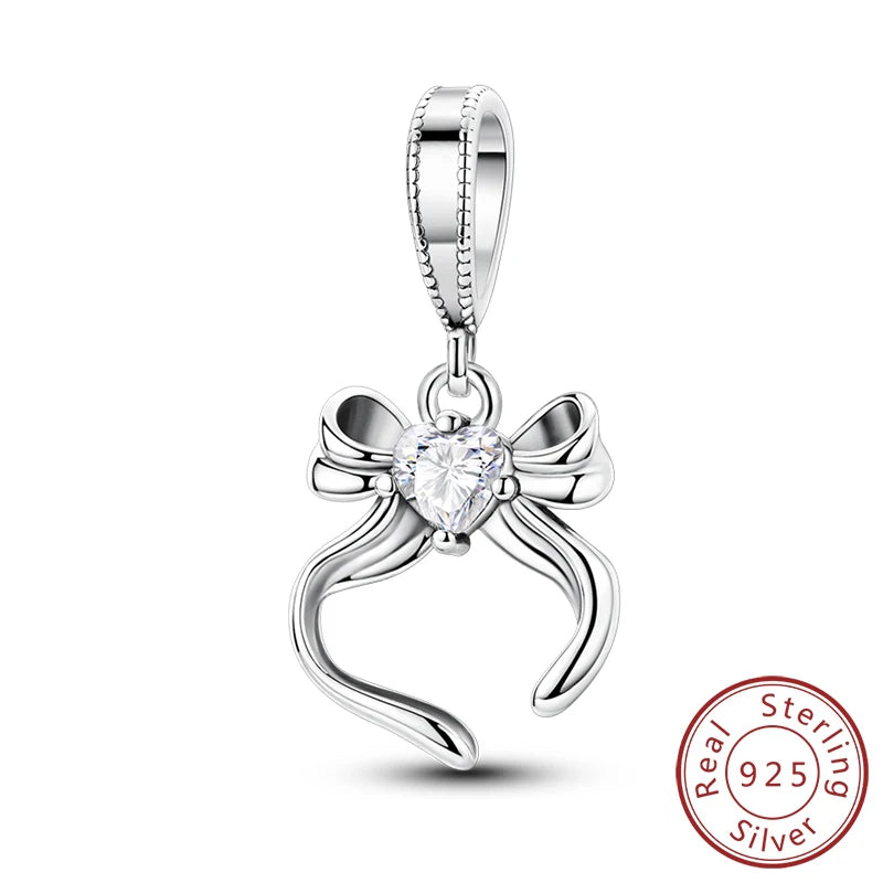 Fit Original 925 Sterling Silver Charms Beads Bows Swan Ballet Princess Pink Charms For Women Fine DIY Birthday Jewelry Gifts