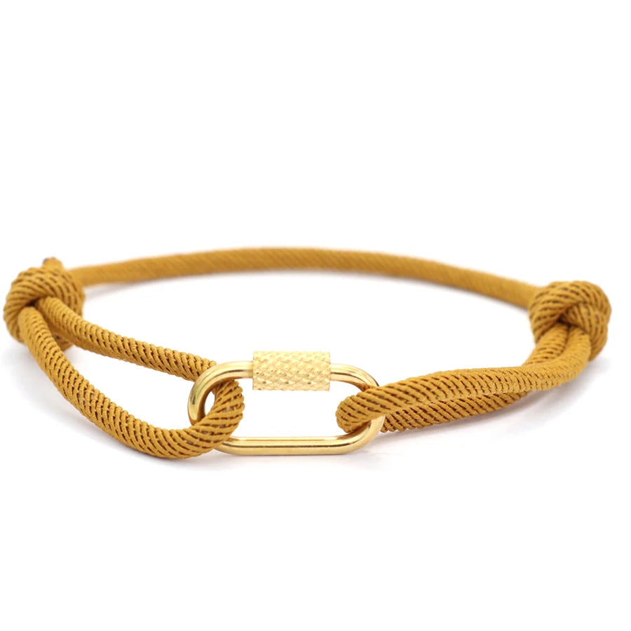 Noter New Handmade Rope Bracelet Men Gold Color Stainless Steel Mountaineering Buckle Cool Riding Accessories Hombre Pulseria