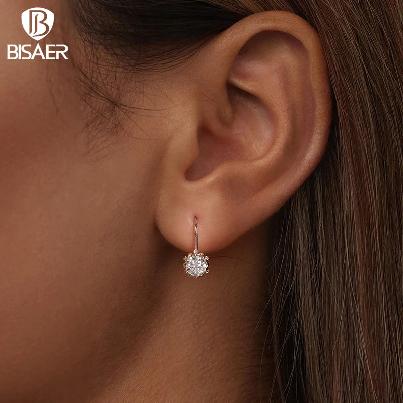 BISAER Platinum Plated Moissanite Flower Earrings 925 Sterling Silver for Women Round Cut Lab Diamond Wedding Fine Jewelry Gift