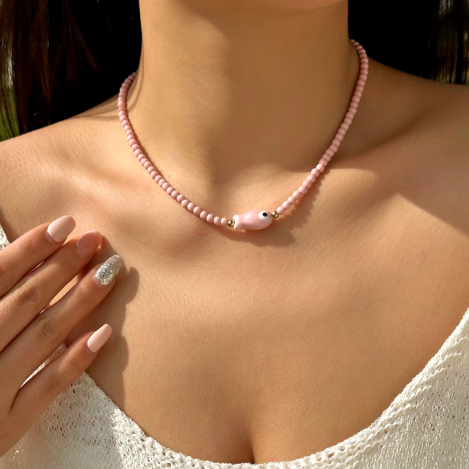 Colorful Ceramic Fish Beaded Necklace For Women Unisex Handmade Rice Beads Choker Beach Party Aesthetic Charm Jewelry Gifts