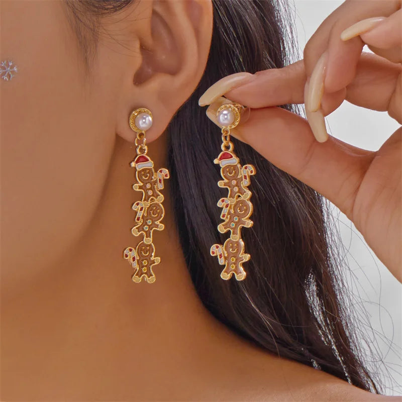 Creative Santa Claus Tassel Dangle Earrings for Women Candy Cane Gingerbread Man Zircon Snowflake Earring Christmas Holiday Gift
