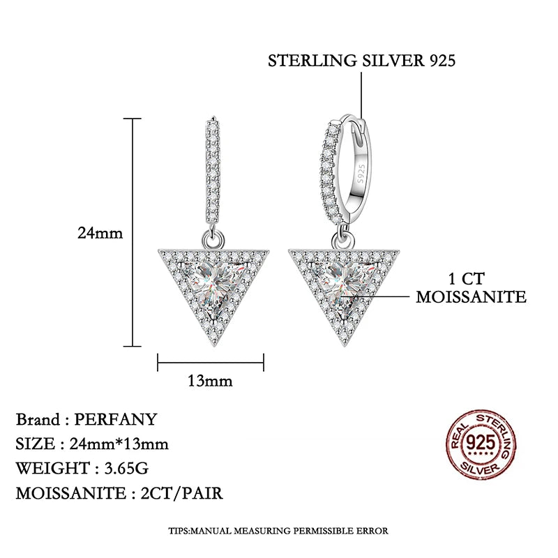 PERFANY 0.5/1CT Triangular Moissanite Drop Earring Women S925 Pure Silver Laboratory Cultivate Diamond Luxury Wedding Jewelry - Madeinsea©