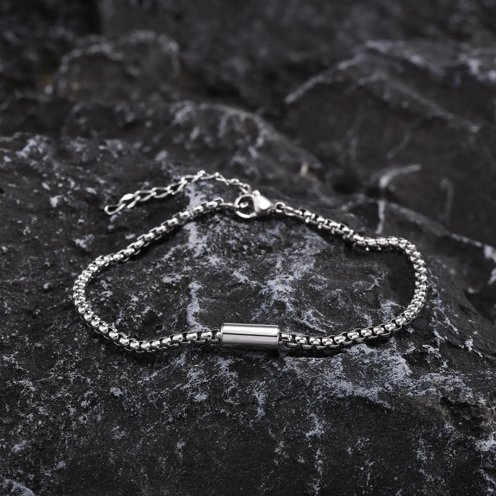 Vnox Waterproof Stainless Steel Tube Charm Bracelets for Men Dad,Adjustable 3mm Box Link Chain Bracelet, Fashion Jewelry