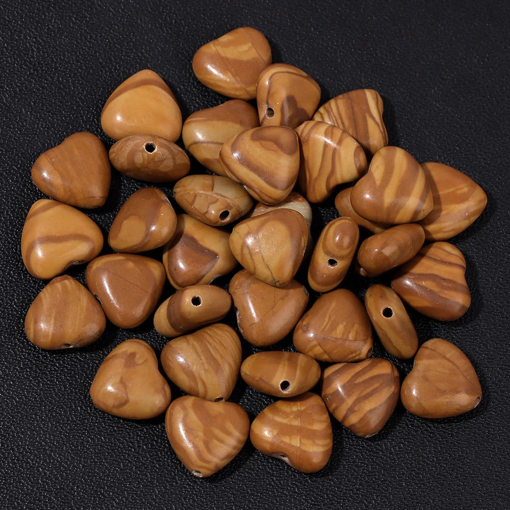 Natural Gems Heart Shape Stone Bead Central Drilled Fluorite Quartzs Loose Spacer Beads For Jewelry Making DIY Bracelet Earrings