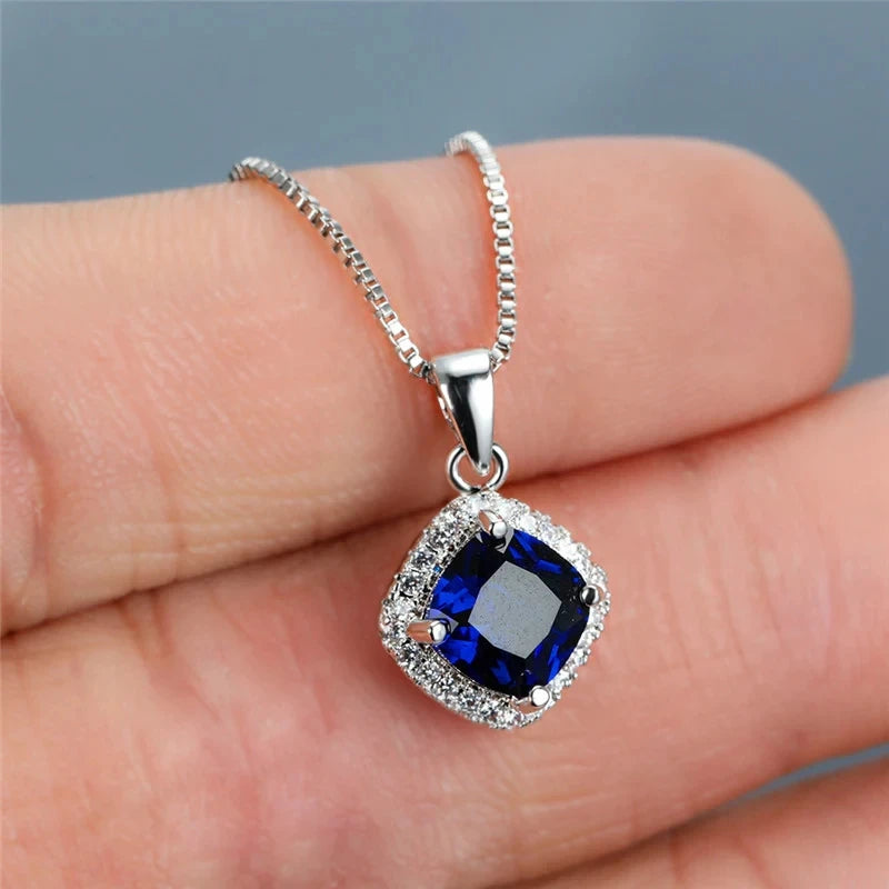 Huitan Elegant Cushion Shape Cubic Zirconia Pendant Necklace Silver Color Box Chain Exquisite Women Accessories Fashion Jewelry